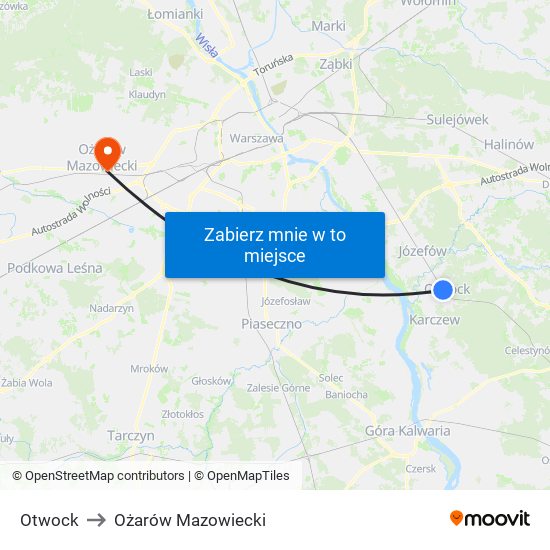 Otwock to Ożarów Mazowiecki map