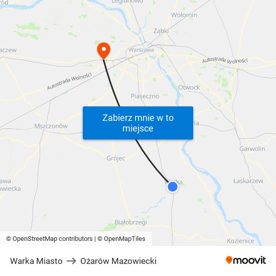 Warka Miasto to Ożarów Mazowiecki map