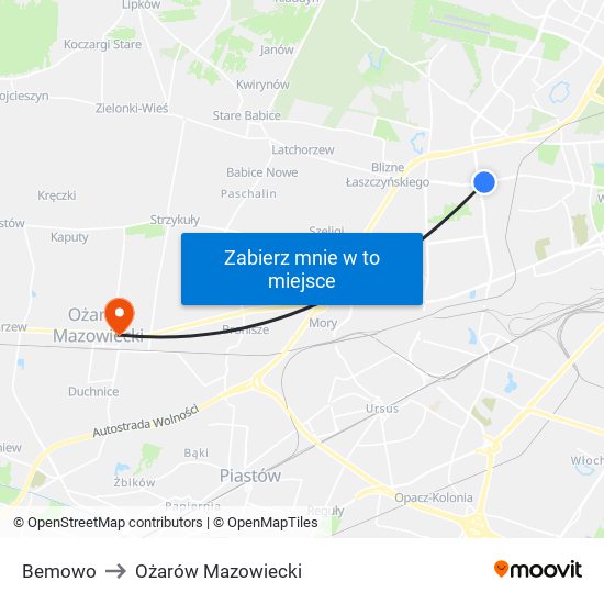Bemowo to Ożarów Mazowiecki map