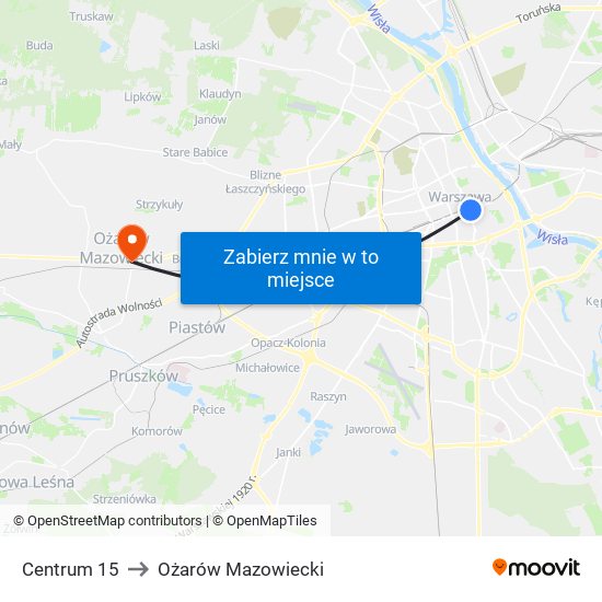 Centrum to Ożarów Mazowiecki map