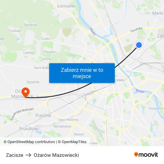 Zacisze to Ożarów Mazowiecki map