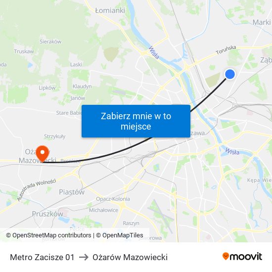 Metro Zacisze to Ożarów Mazowiecki map