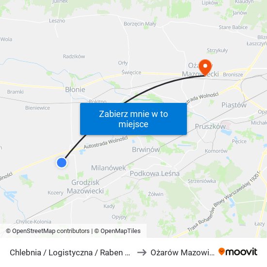 Chlebnia / Logistyczna / Raben 01 (Nż) to Ożarów Mazowiecki map