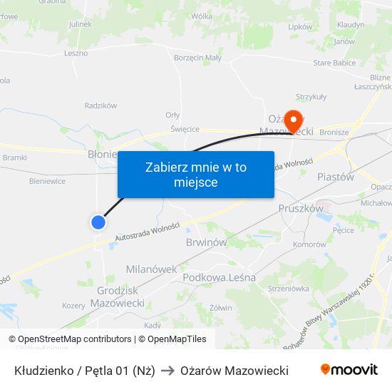 Kłudzienko / Pętla 01 (Nż) to Ożarów Mazowiecki map