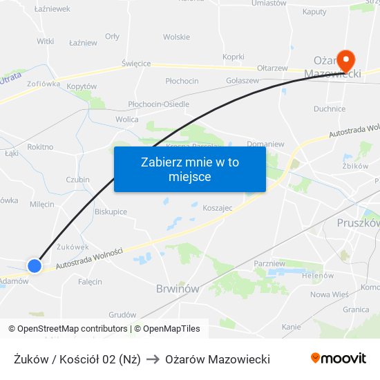 Żuków / Kościół to Ożarów Mazowiecki map