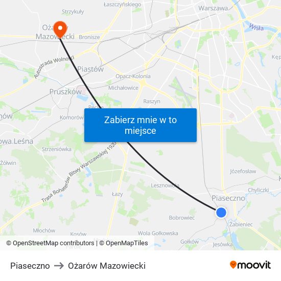 Piaseczno to Ożarów Mazowiecki map