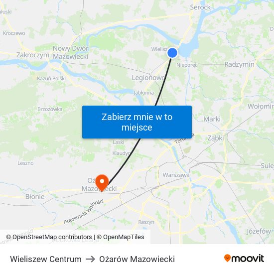 Wieliszew Centrum to Ożarów Mazowiecki map