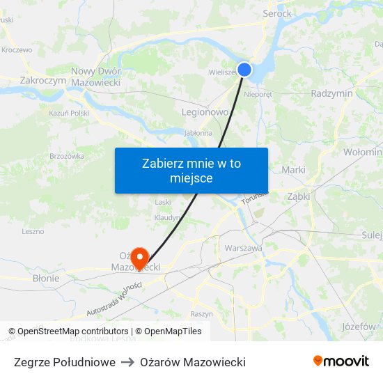 Zegrze Południowe to Ożarów Mazowiecki map