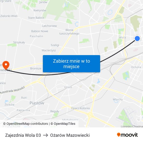 Zajezdnia Wola 03 to Ożarów Mazowiecki map