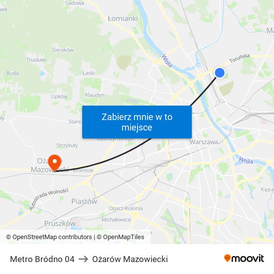 Metro Bródno 04 to Ożarów Mazowiecki map