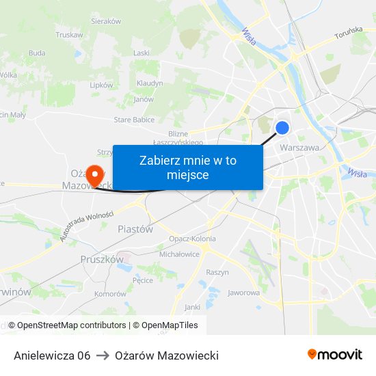 Anielewicza to Ożarów Mazowiecki map