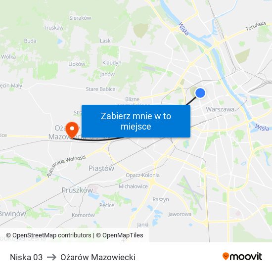 Niska to Ożarów Mazowiecki map