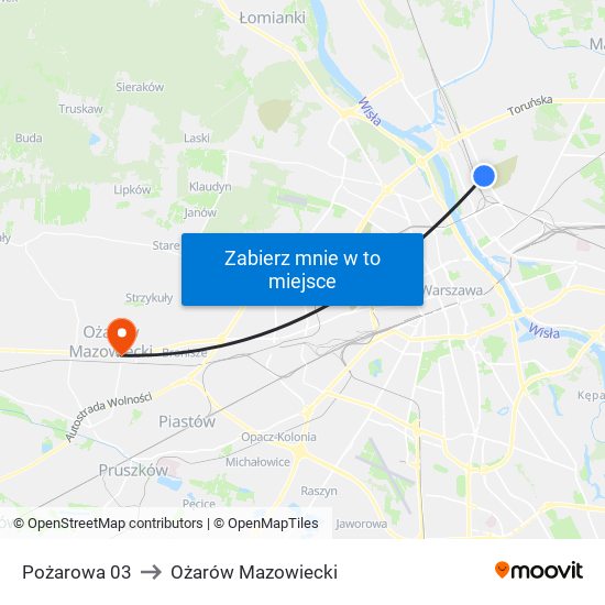 Pożarowa 03 to Ożarów Mazowiecki map