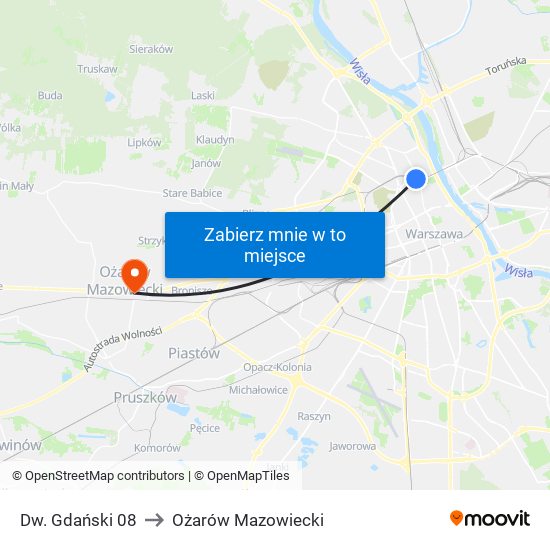 Dw. Gdański 08 to Ożarów Mazowiecki map