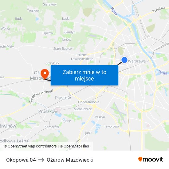 Okopowa 04 to Ożarów Mazowiecki map