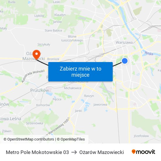 Metro Pole Mokotowskie to Ożarów Mazowiecki map