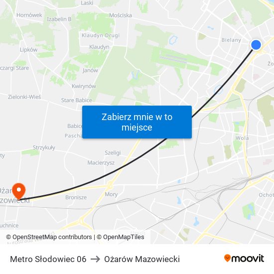 Metro Słodowiec 06 to Ożarów Mazowiecki map