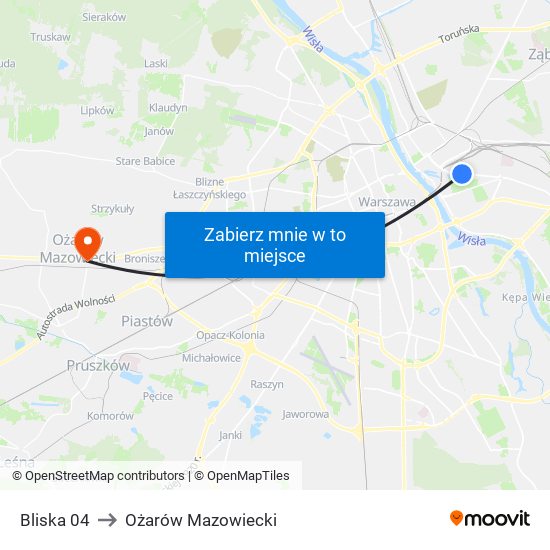 Bliska 04 to Ożarów Mazowiecki map