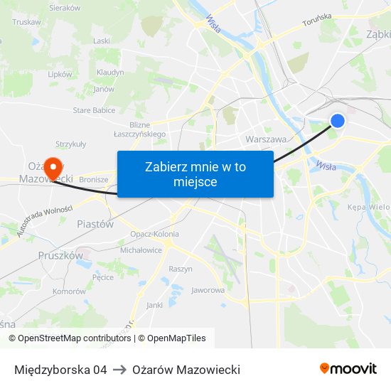 Międzyborska 04 to Ożarów Mazowiecki map