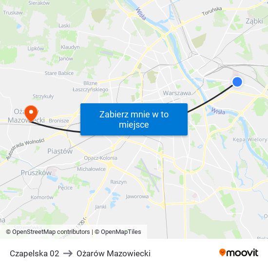 Czapelska 02 to Ożarów Mazowiecki map