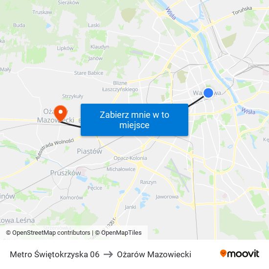 Metro Świętokrzyska 06 to Ożarów Mazowiecki map