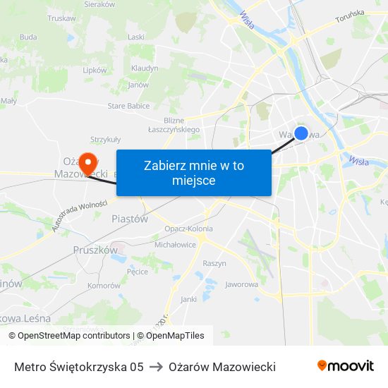 Metro Świętokrzyska 05 to Ożarów Mazowiecki map