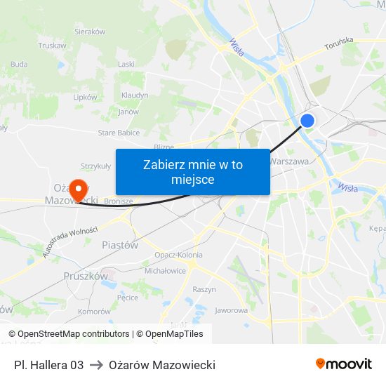 Pl. Hallera 03 to Ożarów Mazowiecki map