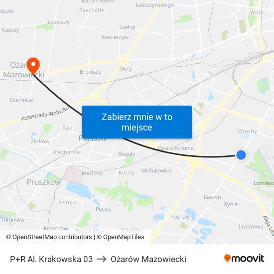 P+R Al. Krakowska 03 to Ożarów Mazowiecki map