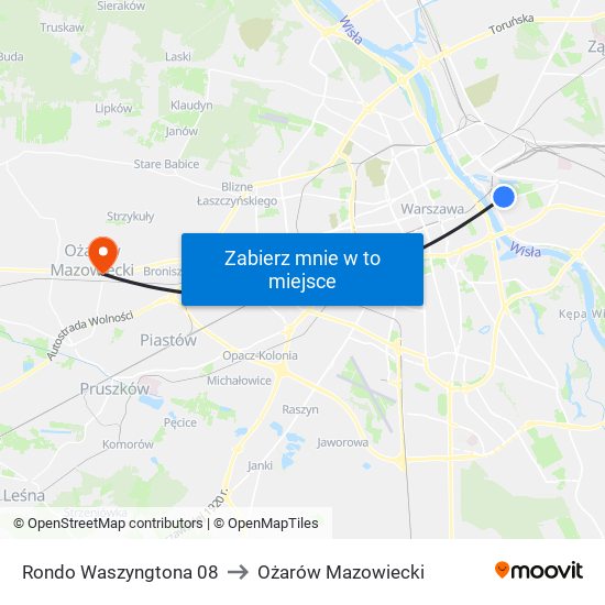 Rondo Waszyngtona 08 to Ożarów Mazowiecki map