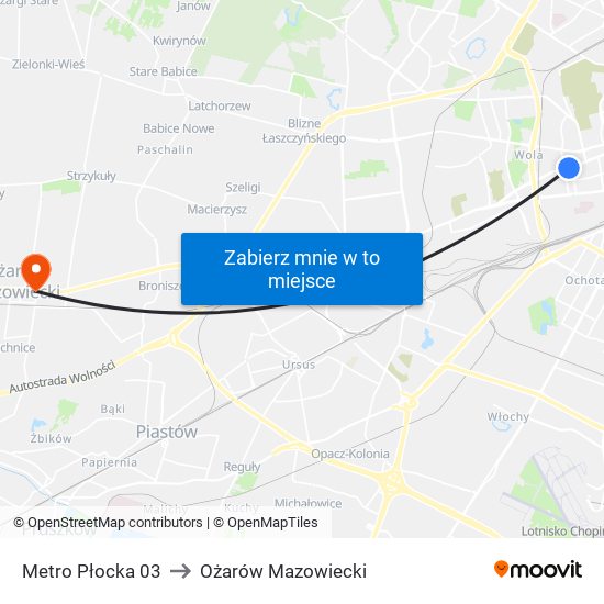 Metro Płocka 03 to Ożarów Mazowiecki map