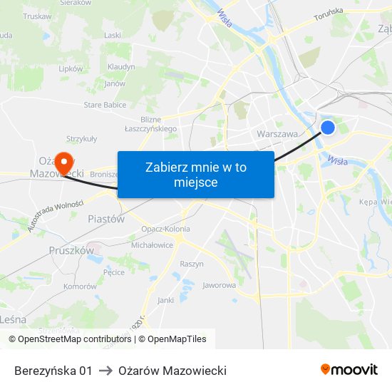 Berezyńska 01 to Ożarów Mazowiecki map