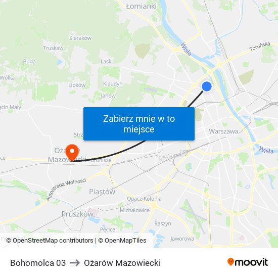 Bohomolca 03 to Ożarów Mazowiecki map