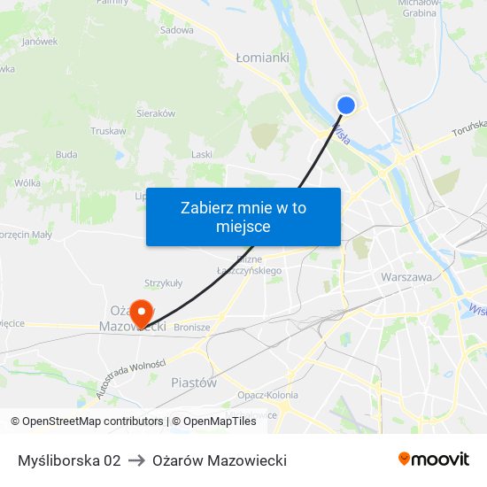 Myśliborska to Ożarów Mazowiecki map