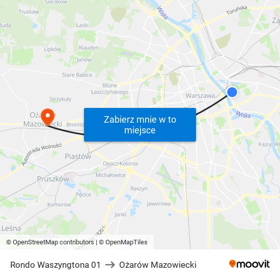 Rondo Waszyngtona 01 to Ożarów Mazowiecki map