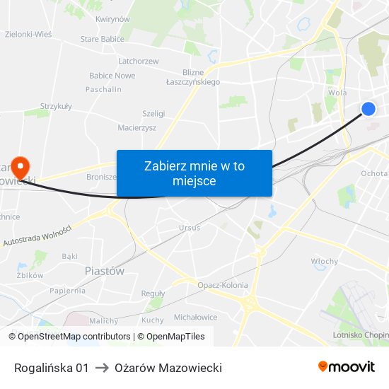 Rogalińska to Ożarów Mazowiecki map