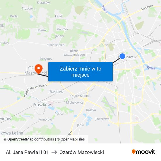 Al. Jana Pawła II 01 to Ożarów Mazowiecki map