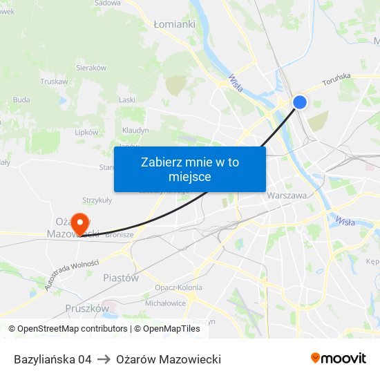 Bazyliańska 04 to Ożarów Mazowiecki map