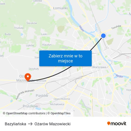 Bazyliańska to Ożarów Mazowiecki map