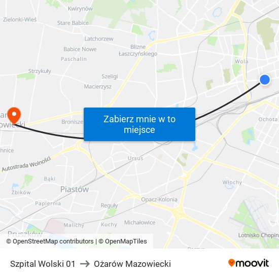 Szpital Wolski 01 to Ożarów Mazowiecki map