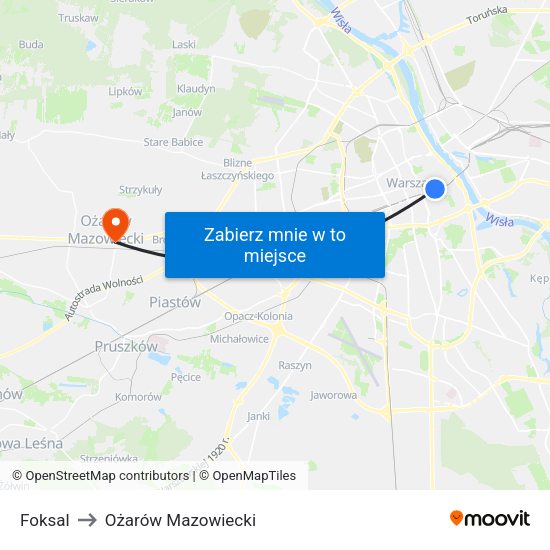 Foksal 01 to Ożarów Mazowiecki map