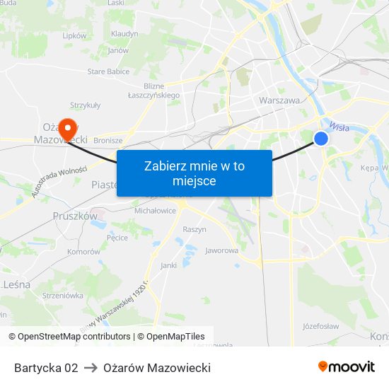 Bartycka 02 to Ożarów Mazowiecki map