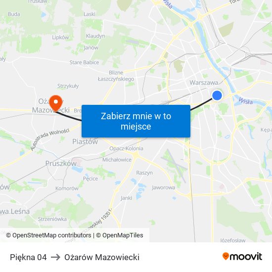 Piękna 04 to Ożarów Mazowiecki map