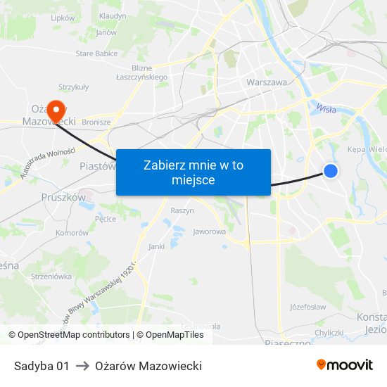 Sadyba 01 to Ożarów Mazowiecki map