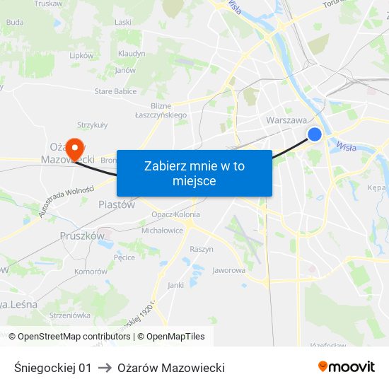 Śniegockiej 01 to Ożarów Mazowiecki map