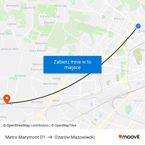 Metro Marymont 01 to Ożarów Mazowiecki map