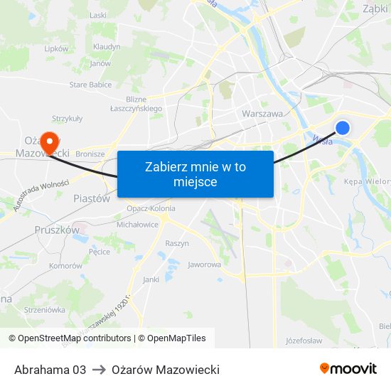 Abrahama 03 to Ożarów Mazowiecki map