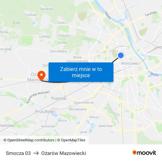 Smocza 03 to Ożarów Mazowiecki map