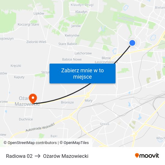 Radiowa 02 to Ożarów Mazowiecki map