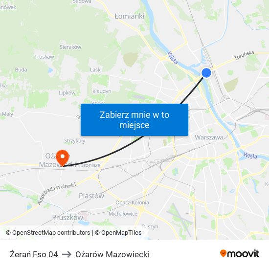 Żerań Fso 04 to Ożarów Mazowiecki map