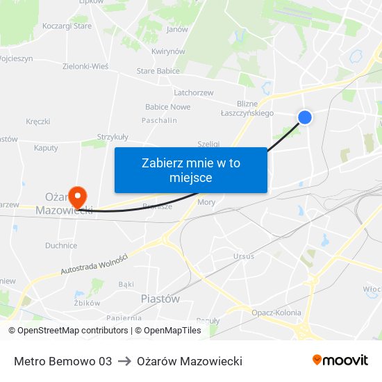 Metro Bemowo 03 to Ożarów Mazowiecki map